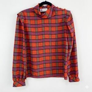 VTG Prophecy Plaid Mock Neck Blouse Orange Purple MCM